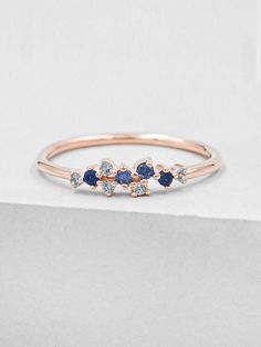 Twilight Cluster Ring Rose Gold & Blue Sapphire Ring | Etsy Simple Promise Rings For Her Sapphire, Minimal Engagement Ring Sapphire, Luxury Dainty Sapphire Promise Ring, Luxury Minimalist Sapphire Promise Ring, Small Simple Engagement Rings Blue, Cheap Blue Round Midi Rings, Twilight Ring, Gold Blue Sapphire Ring, Cute Promise Rings