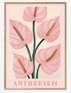 an art print with pink flowers and the words,'anthrum'on it