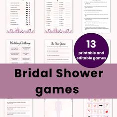 bridal shower games with the text 13 printable and editable games