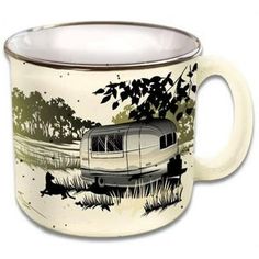 a coffee mug with an image of a camper on it