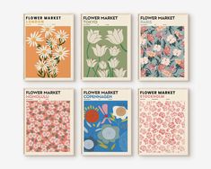 four flower market posters are shown together