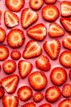 sliced strawberries arranged on top of each other