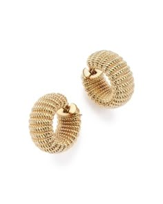 Roberto Coin designs hoop earrings like small works of art. This pair is made exclusively for us in 18K gold with incredible textural detail that attracts the light from every angle. Thick Earrings, Basic Ring, Gold Fashion Jewelry, Fine Jewelry Earrings, Gold Chic, Coin Design, Coin Earrings, Luxury Earrings, Gold Statement Earrings