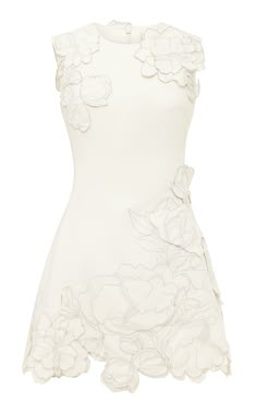 Chloe Floral-Appliquéd Crepe Mini Dress By Leo Lin | Moda Operandi Applique Cocktail Dress, Leo Lin, Rehearsal Dinner Dresses, Grad Dresses, Short Sleeve Mini Dress, Reception Dress, Mini Cocktail Dress, Red Mini Dress, Lace Mini Dress