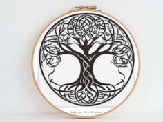 a cross stitch pattern with a tree of life in the center on a white background