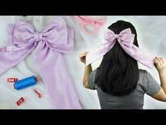 How To Sew A Hair Bow, Diy Ribbon Bows For Hair, How To Make A Bow With Ribbon For Hair, Hair Ribbon Sewing Pattern, Fabric Hair Bow Tutorial, How To Make Bow Scrunchies, Hair Bow Making Tutorials, How To Make A Bow Hair Clip, Long Tail Bow Diy