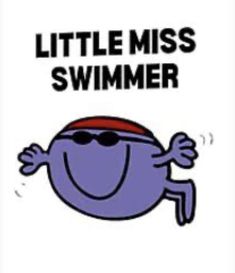 an image of a cartoon character with the words little miss swimmer