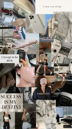 a collage of photos with text that reads, i accept to be rich