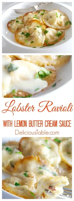 an image of lobster ravioli with lemon butter cream sauce