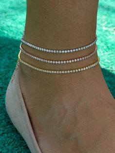 Diamond Tennis Ankle Bracelet Gold, Tennis Chain Anklet, Cubic Zirconia Gemstone, CZ Stone,  Stacking Layering Jewelry, 925  Sterling Silver, 14k Gold Ankle Bracelet, Colorful Bracelet, Layering Bracelet, Trendy Summer Beach Jewelry HIGH QUALITY - Constructed with the best quality materials Solid 925 Sterling Silver. Environmentally friendly material, Nickel-free, Lead-free, Cadmium-free and Hypoallergenic. Tennis Chain Anklet Description: 925 Sterling Silver 2mm Tennis Chain 14K Gold / 14k Rose Elegant Cubic Zirconia Anklets, Silver Cubic Zirconia Anklets For Gift, Silver Cubic Zirconia Anklets As Gift, Sterling Silver Anklets, Tennis Anklet, Ankle Bracelets Gold, Stone Stacking, Diamond Anklet, Bracelet Trendy