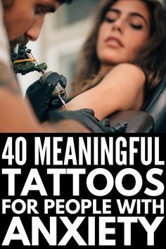 a man and woman sitting next to each other with the words 40 meaningsful tattoos for people