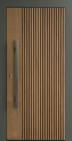 a close up of a door with wooden slats on the front and side panels