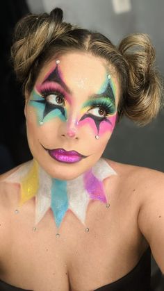 Cute Clown Makeup For Women, Jester Makeup, Carnaval Make-up, Creepy Clown Makeup, Competition Makeup