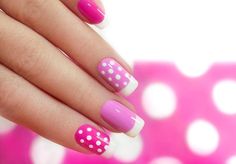 Unhas decoradas francesinha passo a passo Pretty Nail Designs Acrylics, Pretty Nails For Summer, Pretty Nails Glitter, Gel Nails Long, Polka Dot Nail Art, Pretty Nail Colors, Nail Art For Beginners