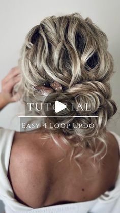 Lose Updo Hairstyles Wedding, Blonde Hair Up Do, Hair Up Bridal Styles, At Home Wedding Hairstyles, Loose Updo Wedding Tutorial, Loose Bun Updo Tutorial, Easy Updo With Braid, Boho Hair For Wedding, Cocktail Updo Hairstyles