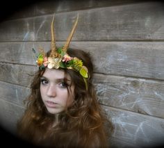 May Queen FRENCH TIARA Garland Antique gold band Deer Antlers vintage flowers leaves millinery Wedding Bridal Woodland Nymph Pagan Fairytale on Etsy, $225.00 French Tiara, Fairytale Crown, Music Lovers Wedding, Faun Costume, Crown Inspiration, Costume Box, Woodland Nymph, Crown Fairy, Enchanted Forest Party