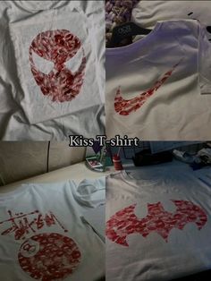 four different t - shirts with the words kiss t - shirt on them