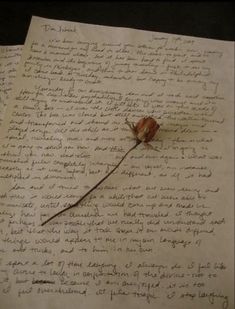 a rose is laying on top of an old letter