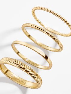 The Mamie 18K Gold Ring Set makes ring stacking a breeze. We created four unique ring pieces, some classic and some with a trendy twist, for a ring set that will complete every outfit this season. Not to mention, they're crafted from 18K gold plated sterling silver for long-lasting wear. Ups Shipping, Buy List, 18k Gold Earrings, Opal Ring Gold, Stacking Ring Set, Jewels Rings, Gold Ring Sets, Ring Stacking, Gold Ring Stack