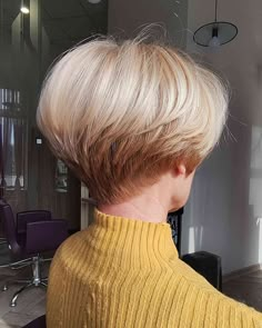 23 Short, Stacked Pixie Bob Haircuts for a Cute and Sassy Look Rear View Of Bob Haircut, Kimberly Foster Hair, Short Bowlcut Women, Short Stacked Bob Haircut Over 50, Stacked Pixie Bob, Short Stacked Wedge Haircut, Stacked Pixie, Youthful Haircuts, Short Wedge Hairstyles