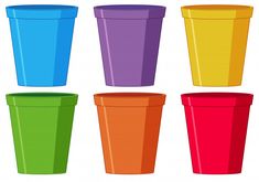 six different colored plastic cups with lids