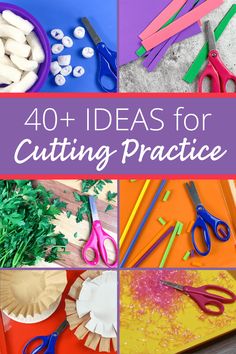 a collage of photos with scissors, paper plates and other crafting supplies on it