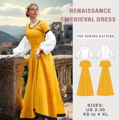 Digital sewing pattern for Renaısance Medieval dress ✔️ US Sizes: 2, 4, 6, 8, 10, 12, 14, 16, 18, 20, 22, 24, 26, 28, 30 ✔️ Standard sizes: XS, S, M, L, XL, 2XL, 3XL, 4XL/5XL ✔️These templates are suitable for A4, A0 and US Letter size paper. When you purchase this pattern, you will receive a digital (pdf) sewing pattern and instructions. Once your payment processes, you will automatically receive a download links of pattern files. If you have any problem accessing the files, please don't hesitate to contact me. ✔️ETSY WILL ONLY LET YOU DOWNLOAD FROM A COMPUTER, PHONE OR IPAD WILL NOT WORK. ✔️THIS IS A DIGITAL PRODUCT ✔️YOU WILL RECEIVE ZIP FILE INCLUDING DOWNLOAD LINKS FOR THE PATTERN AND SEWING INSTRUCTION. Due to the nature of digital downloads, no refunds, returns or exchanges of files Medieval Dress Pattern Free, Edwardian Sewing Patterns, Fantasy Dress Pattern, Druid Circle, Medieval Dress Diy, Elvish Dress, Historic Patterns, Medieval Dress Pattern, Dress And Blouse