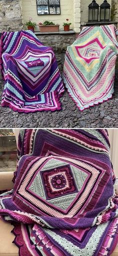 two pictures show the same blanket as they are in different colors and sizes, one is purple