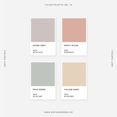 the color palette is shown in four different shades, including neutrals and pales