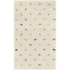 a white rug with multicolored dots on the bottom and small stars in the middle