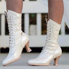 Lasaky - Winter Fashion Pointed Toe Lace-Up High Heel Knee-High Boots Steampunk Shoes, Women Heel Boots, Autumn Shoes Women, Mid Heel Boots, Lace Up High Heels, Martin Boots, Fall Shoes, Up Shoes, Mid Calf Boots