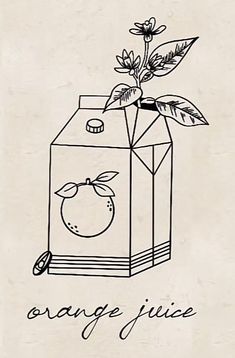 an orange juice carton with a plant in it and the words orange juice written below