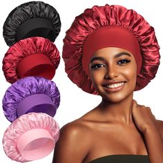 PRICES MAY VARY. 【 Silk Bonnet with Elastic Broad Bands】 Don't worry about headaches or nasty marks on your head, our soft wide band sleep cap will keep you comfortable but it will not make your head feel tight. The wide band can be stretched to fit different head sizes, the satin bonnet will stays on all night and doesn't slide off your head while sleeping. 【Satin Bonnet with High Quality Fabric and Technology】The satin bonnet is made of premium satin, silky smooth and breathable, have pretty c Hat For Sleeping, Sleep Cap Pattern Free, Hair Protector Sleep, Steam Cap For Natural Hair, 2016 Hairstyles, Golden Corral, Silk Sleep Cap, Hair Bonnets, Curly Crochet Hair