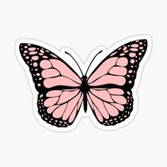 a pink butterfly with black spots on it's wings stickers are in the shape of a butterfly