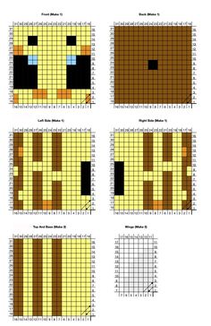 four different squares that have been made to look like minecraft characters in the same pattern