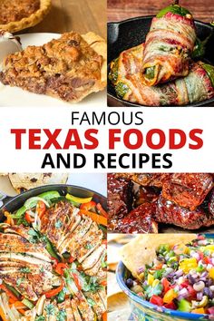 the cover of famous texas foods and recipes, with pictures of different dishes in it