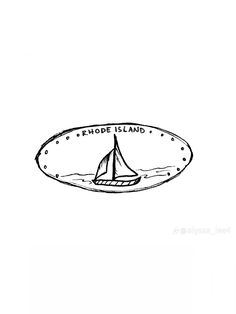 a black and white drawing of a sailboat with the words rhode islands on it