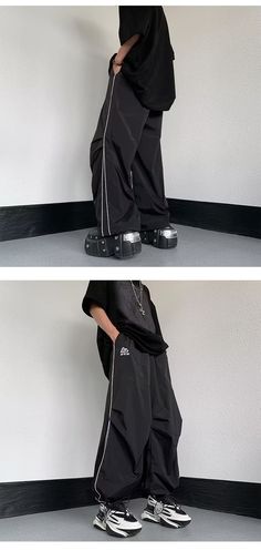 Baggy Parachute Pants, Streetwear Tracksuit, Joggers Streetwear, Men Sport Pants, Casual Pants Style, Pants Y2k, Black Wide Leg Trousers, Spandex Pants, Sports Pants