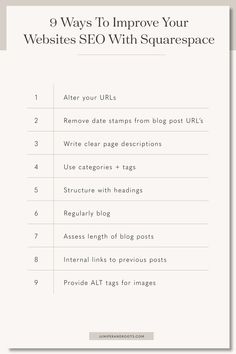 the top five ways to improve your website's seo with squarespace info sheet