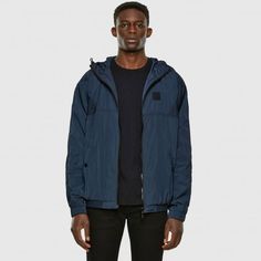 Product Details:Diesel Hooded Jacket in Navy Zip closure Drawstring hood 2 snap-button pockets Elasticated trims Mesh liningFabric Details: 100% PolyesterCare Instructions:Machine wash at 30 °C Please refer to garment label for further details Snap Button, Rain Jacket