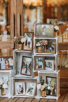 a bunch of pictures are stacked on top of each other with flowers in vases