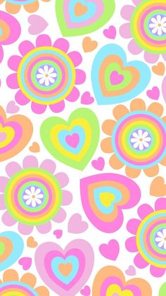 colorful hearts and flowers on a white background