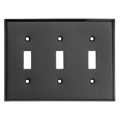 a black metal outlet cover with three white plates on it's side and one light switch plate in the middle