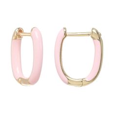 A Bright Pink Enamel Hoop Fitted On To A Shiny Gold Frame Chic Pink Small Hoop Earrings, Chic Small Pink Hoop Earrings, Chic Small Pink Hoop Jewelry, Chic Small Hoop Pink Jewelry, Adjustable Pink Hoop Earrings, Elegant Pink Everyday Earrings, Pink Elegant Everyday Earrings, Chic Pink Hoop Jewelry, Elegant Pink Earrings For Everyday Wear