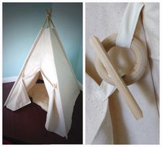 two pictures one showing a teepee and the other shows an object