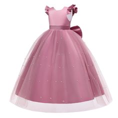 Toddler Kids Girls' Solid Color Satin Mesh Sleeveless Backless Bow Princess Dress - PrettyKid Wedding Dress Photoshoot, Vest Design, Tulle Dresses, Vestidos Color Rosa, Marriage Party, Kids Party Dresses, Tulle Flower Girl, Dress Sleeve Length, Tulle Flowers