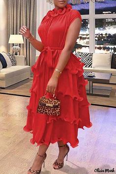 Olivia Mark - Red Patchwork O-Neck Short Sleeve Dress for Women Vacation Dresses Casual, Casual Chiffon Dress, Chiffon Style, Chiffon Fashion, Dress Sleeve Styles, Sleeveless Long Dress, Hip Dress, Sleeve Dresses, Maxi Dresses Casual