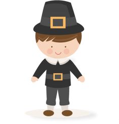 a little boy dressed up as a pilgrim with a black hat and gray pants, standing in front of a white background