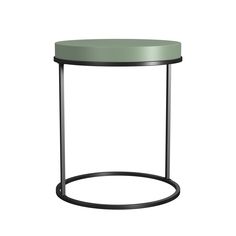 a round metal table with a green top and black frame on the bottom, against a white background