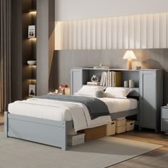 Twin Size Platform Bed With Storage Headboard And Lockers Integrated Headboard, Bed With Storage Headboard, Storage Headboard, Wooden Platform Bed, Cushion Headboard, Platform Bed With Storage, Bed With Storage, Unique Beds